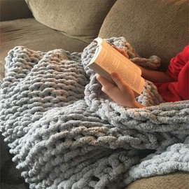clootess Chunky Knit Blanket Chenille Throw - Warm Soft Cozy for Sofa Bed Boho Home Decor (Grey 40x60 in)