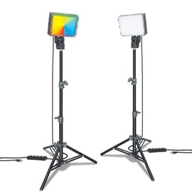 Bower 2-Pack Dimmable USB LED Video Light with Pro Adjustable 21-46" Tripod Stand, 2-Pack for Tabletop/Low-Angle Shooting, Zoom/Video Conference Lighting/Gaming/YouTube Video/Photography
