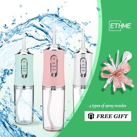 ETHME Travel Dental Rechargeable Toothbrush upgrade with Mini Water flosser for Braces 4 in 1 Portable Burst Oral Irrigator Oral Rinse with 4 Counts Strongest Cheaper Flosser Cordless Portable Cleansing for Home Travel Winter Gift - Color: CWF-GREEN