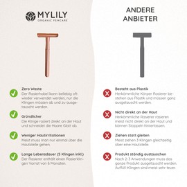 MYLILY Safety Razor Including 5 Razor Blades, Women's Safety Razor, Women's Intimate Area, Razor Plastic-Free, Zero Waste Shaving, Safety Razor Open Comb, Rose Gold