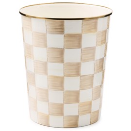 MACKENZIE-CHILDS Waste Bin, Decorative Bedroom Trash Can or Bathroom Trash Can, Brown-and-White Mocha Check