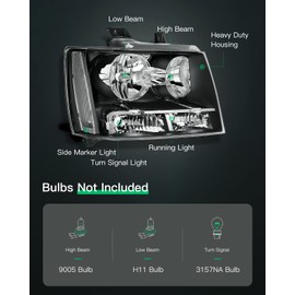 LSAILON Headlight Assembly Replacement Fit 2007-2013 For Chevy Avalanche 2007-2014 For Suburban 1500 2007-2013 For Suburban 2500 Black Housing Clear Reflector Driver and Passenger Side