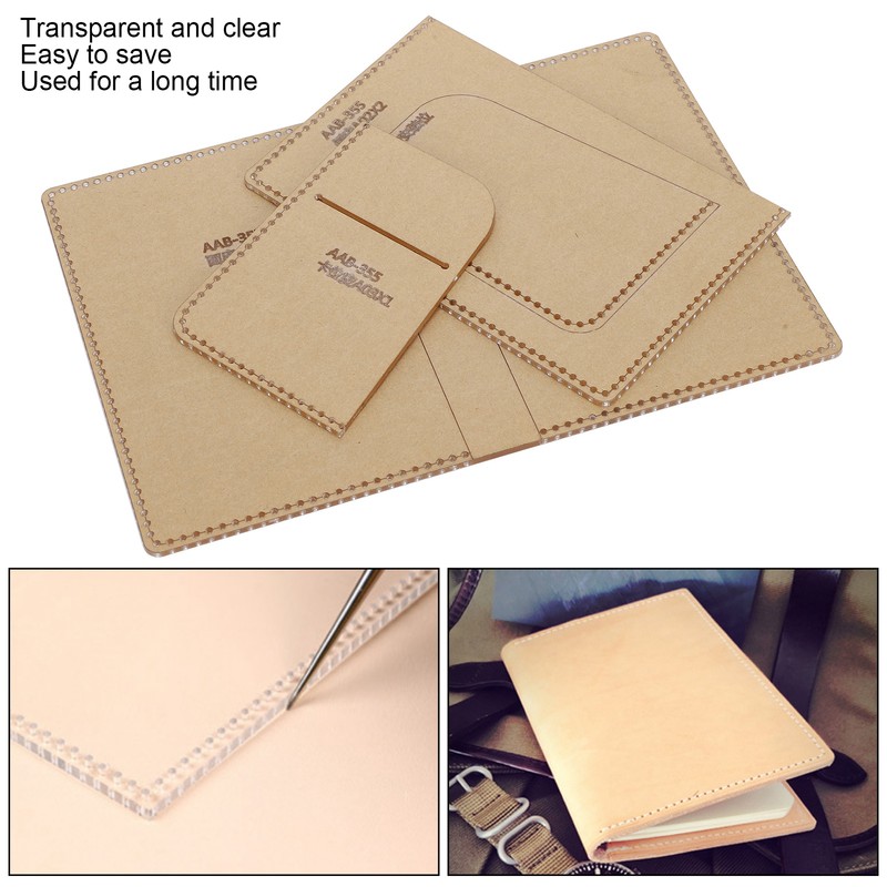 3Pcs Acrylic Template Card Bag DIY Passport Holder Leather Pattern