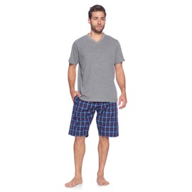 Ashford & Brooks Men's Woven Short Sleeve Jersey Top & Pajama Shorts Set - Blue/Burgundy - X-Large
