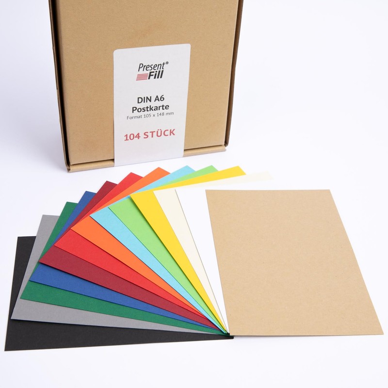 PresentFill® Blank Postcards Coloured Card Set of 104 210 g/m²