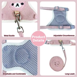 Wallspet 2-Pack Rabbit Harness and Leash Set – Adjustable Small Animal Vest Harness with Safety Buckle – Breathable & Lightweight – Ideal for Rabbits, Ferrets, Guinea Pigs, and Cats (Pink)
