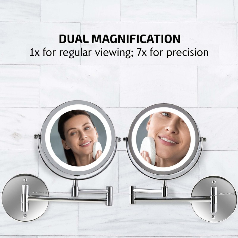 OVENTE Wall Mounted Lighted Makeup Mirror, 7" Double Sided 1X/7X