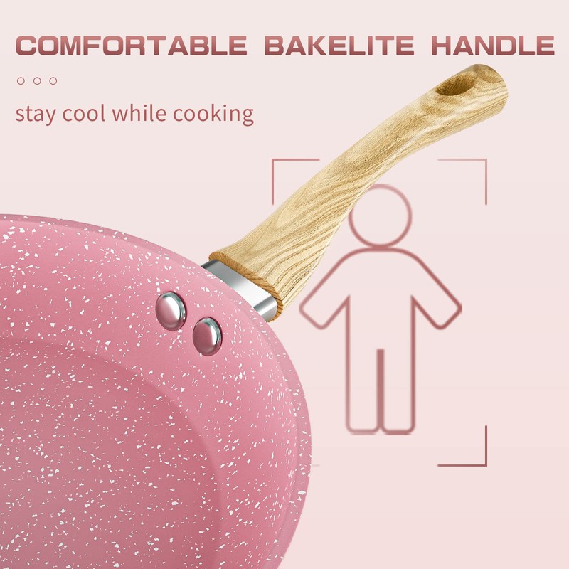 Frying Pan Nonstick, 11 Inch Pink Egg Pan, Non Stick