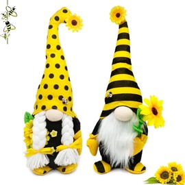 AMOH JERCY 2 PCS Gnome Plush, Tall Size, Sunflower Bee Theme Gnome Ornament, Spring Summer Bright Color Gnome Room Decoration, Mantel Display Farmhouse Tiered Tray Decor, Gnome Lover Gift Choice