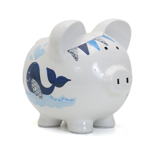 Child to Cherish Ceramic Piggy Bank for Boys, Blue Double Whale