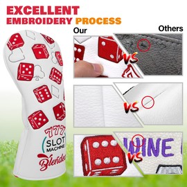 BAIRBRE Golf Club Covers Lucky 777 Blade Putter Headcover Golf Driver Covers Fairway Wood Headcover Hybrid Head Cover Blade Putter Cover Leather 3 Wood Headcovers Golf Headcovers for All Brand