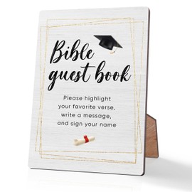 Graduation Bible Guest Book Sign 5 x 7 Inch, Graduation Decorations Class of 2025, Graduation Guest Book Wooden Tabletop Sign with Stand for Graduation Party Decoration and Grad Parties