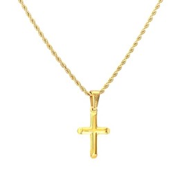 INCREDIBLE CHIC COLLECTIONS Diamond Cut Miami Cuban Link 2mm Rope Chain Necklace with Small Cross Pendant,18,20 inches, 24K Gold Filled, 18 Inches, Gold, No Gemstone