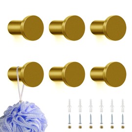 6 Children's Single Modern Coat Hooks, 35 mm, Black Coat Hooks, Wall Hooks for Screwing Towel Hooks, Stainless Steel Wall Hooks, Wardrobe for Bathroom, Kitchen, Bedroom (Golden)