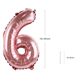 Rose Pink Number “6”Balloons 16 Inch, Mylar Foil Custom Single Letter, Hanging, Reusable for girls boys adults Birthday,Surprise,Wedding, Celebration, Sports Party Event Decoration Supplies