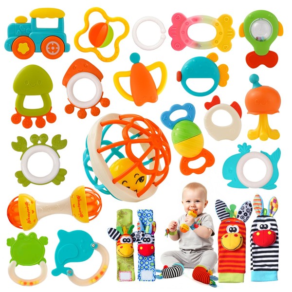 Baby Rattles 0-6 Months,Infant Sensory Teething Toys Set for 3-6