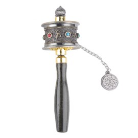 Hand Held Tibet Prayer Wheel 6 Words Mantra Double Bearings Silent Auspicious Hand Cranking Buddhist Prayer Wheel Cyan