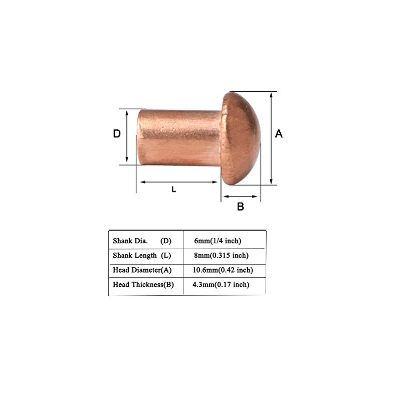 YXQ 50 Pcs Copper Solid Rivets 1/4 Diameter 5/16 L