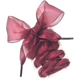 MarJunSep Satin Ribbon Shoe Laces for Sneakers, Flat Lace Shoelaces for Women Girls Shoestrings 4CM Wide (1 Pair Burgendy, 47")