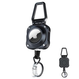 BOEN Air Tag Reel Key Holder, Case for Air Tags, Air Tag Holder with Carabiner, Reel Strap, Metal Wire, Maximum Stretchable 29.5 inches (75 cm), Anti-Lost, Black