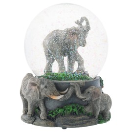 Elanze Designs Elephant Pride Family 100MM Sturdy Wind Up Musical Glitter Water Snow Globe Magical Tabletop Dresser Nightstand Figurine Decoration Plays Tune Born Free