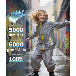 Kids Rain Gear Boys Girls Suit Waterproof Windproof Youth Rain Jacket and Pants Set Windbreak Raincoat for Golf Fishing Hiking Travel School