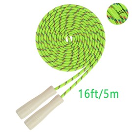 16 FT Long Jump Rope for Kids, Adjustable Double Dutch Skipping Rope with Wooden Handle, Multiplayer Team Jumping Rope for Outdoor Fun, School Sport, Party Game, Birthday Gift (Green)