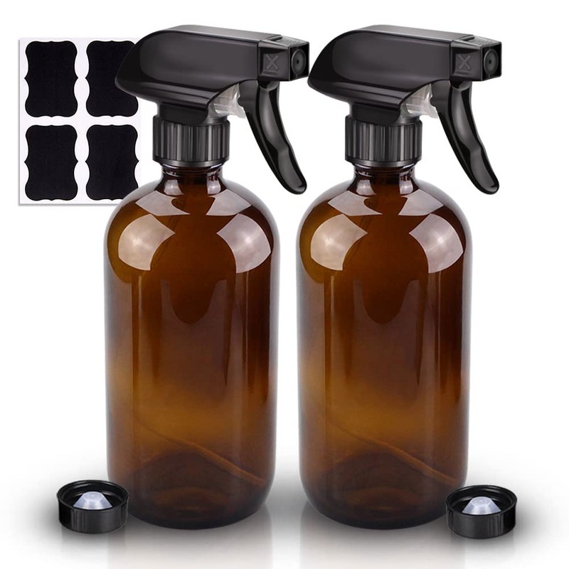 Wedama Amber Glass Spray Bottles, 2 Pack 16 oz Glass