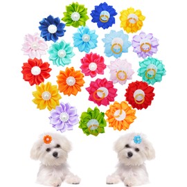 PET SHOW 20 Pack/10 Pairs Flower Small Dogs Hair Bows with Rubber Bands for Small Dogs Cat Puppy Topknot Party Birthday Grooming Hair Accessories