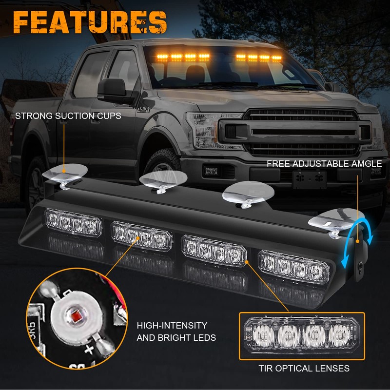 XRIDONSEN Emergency Dash Strobe Lights Amber Safety Flashing Warning w/Digital