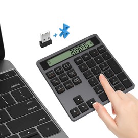 2 in 1 Bluetooth Numpad mit Taschenrechner Berechnung - Dual-Modus Ziffernblock Bluetooth + 2,4G USB Adapter mit Berechnung, 34 Tasten Kabellos Nummernblock für PC, Mac, Laptop, Desktop (Schwarz)