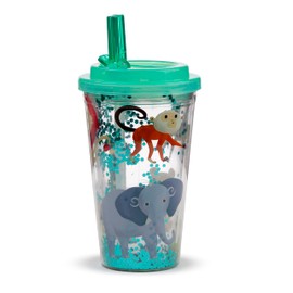 Puckator Shatterproof Zooniverse Double Walled Cup & Straw - Insulated Tumbler - Cups with Lids and Straws for Adults Children - Travel Thermal Cup with Straw - Water Bottles with Staw