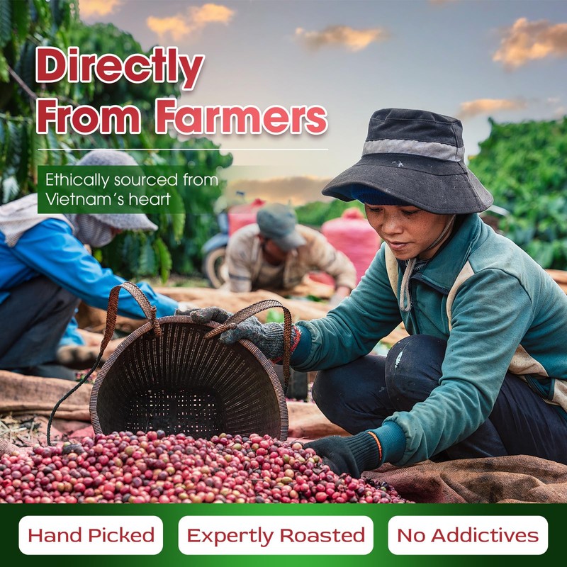 Hapii Organic Coffee Ground, 100% Robusta Vietnamese Coffee, Medium Roast,