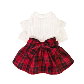 Fitwarm Knitted Dog Plaid Sweater Dress, Dog Christmas Outfit, Winter Dog Clothes for Small Dogs Girl, Pet Cat Apparel, White, Red, Small
