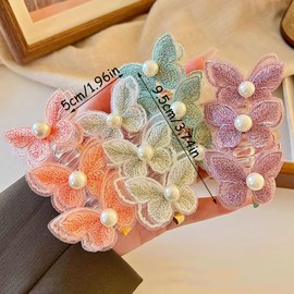 4Pcs Butterfly Telephone Wire Hair Bands Spiral Hair Ties No Damage Hair Tie Colorful Butterflies Pearls Phone Cord Hair Ties Embroidered Butterfly Telephone Line Coil Hair Ties Cute Hair Accessories