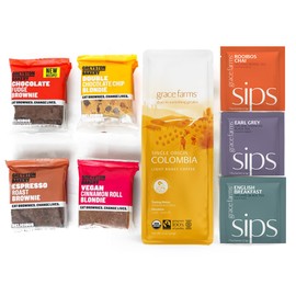 Greyston Bakery & Grace Farms Gift Basket/Box | Brownie, Coffee, Tea Sampler Gift Set | Includes (8) Fresh Brownies, (1) 12oz Ground Coffee, (3) Tea Sachets