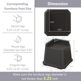 Napnapday Bed Risers 3 Inch Heavy Duty 8 Pack L-Shaped Bed Furniture Elevators 1,500 lbs Oversized Lifts Up Riser for Sofa and Table