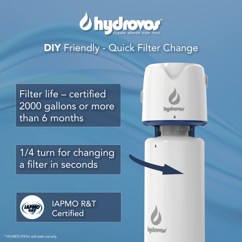 HYDROVOS Standard Under Sink Replacement Water Filter, IAPMO Certified Reduces