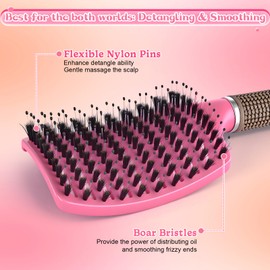Detangle Hair Brush, Hair Extension Brush Faster Blows Drying, Hair Brush Detangler with Boar Bristles For Wet/Dry/Thick/Long Hair Women, Pink