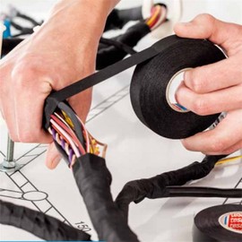 Automotive Wire Harness Cloth Tape, High Temp Wrapping Noise Damping Heat Proof Black Adhesive Fabric Electrical Flannel Tape 15M*19mm