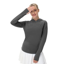 isnowood Women's Sun Protection Rash Guard, UV UPF 50+ Long Sleeve Shirts, Lightweight Top for Hiking Running Outdoor Fishing Dark Gray