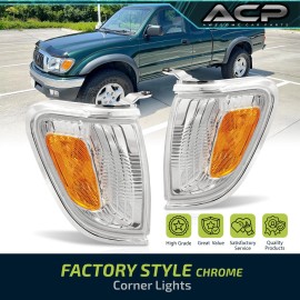 Awesomecarparts For 2001-2004 Toyota Tacoma Chrome Amber Corner Light Signal Parking Lamps LH+RH