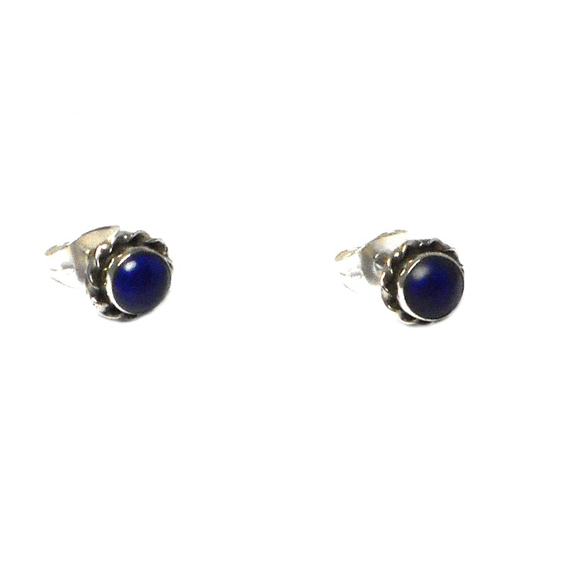 Lapis Lazuli and Sterling Silver Stud Earrings - 5mm -