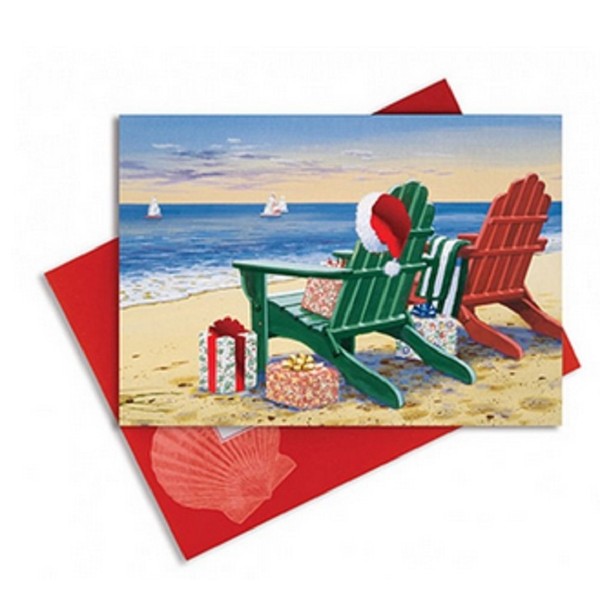 16 Embellished Christmas Cards and Envelopes, Red & Green Adirondacks