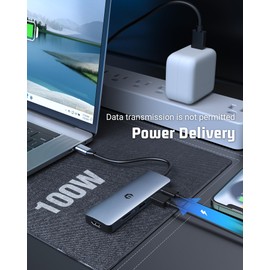 6 in 1 USB C HUB, OBERSTER USB C Adapter Docking, Multi-Function Docking Station, USB HUB Including HDMI,USB 3.0, USB 2.0, 100W PD, SD/TF Card Reader Compatible with mac, Type C Computer, Windows