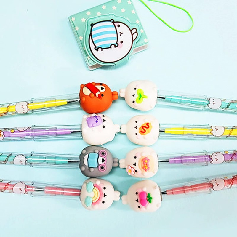 Molang Figure Cartridge Pencil 4pcs Set - Kawaii Korean Stationery,
