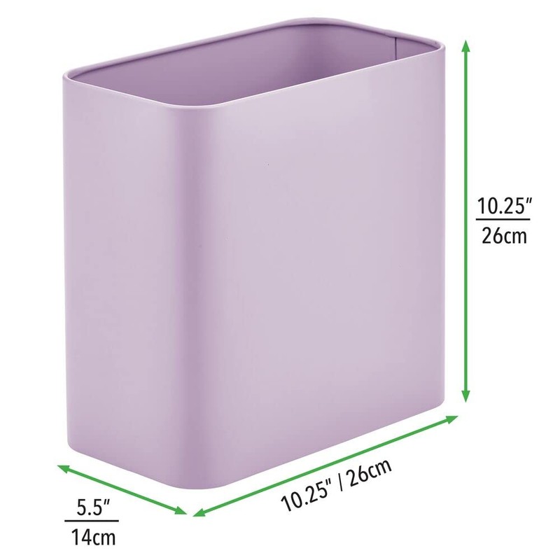 mDesign Metal Wastepaper Bin — Compact Rectangular Bathroom Bin —