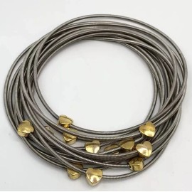 Unbranded NEW STACK OF SILVER GOLD HEART BEAD STUDDED PIANO WIRE 12 STRAND BRACELET SET