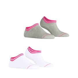 ESPRIT Women's Base Stripe 2-Pack Trainer Socks Breathable Organic Cotton Short Patterned 2 Pairs, Multicoloured Grey White 0010, 35 - 38