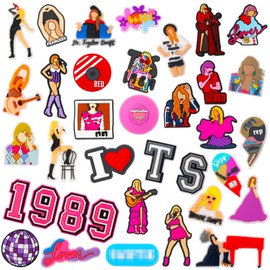 Gushu 36Pcs Superstar Croc Charms for Girls Women,Pink Friendship Shoe Charms, Singer Croc Inspired Friendship Jewelry Gift for Lover Music Fans